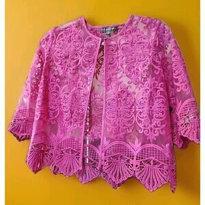 NEW Kate & Mallory Italian Lace Top Open Front Pink Sheer X-Small NWT A128